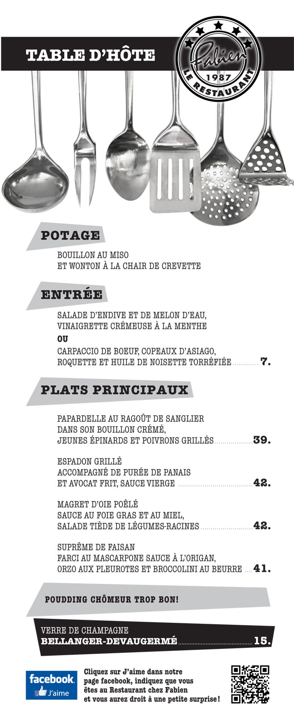 Table d'hôte restaurant VieuxTerrebonne Chez Fabien